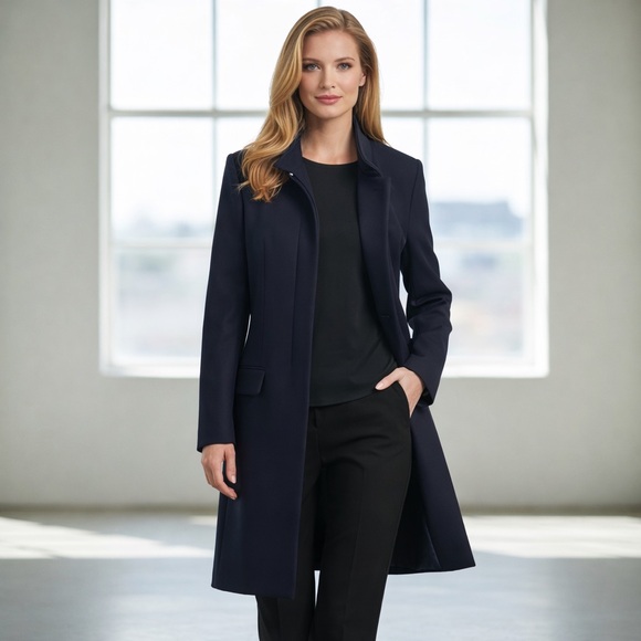 The Row Jackets & Blazers - Womens The Row Dark Navy Virgin Wool Blend Mock Neck Payton Blazer Jacket sz. 6